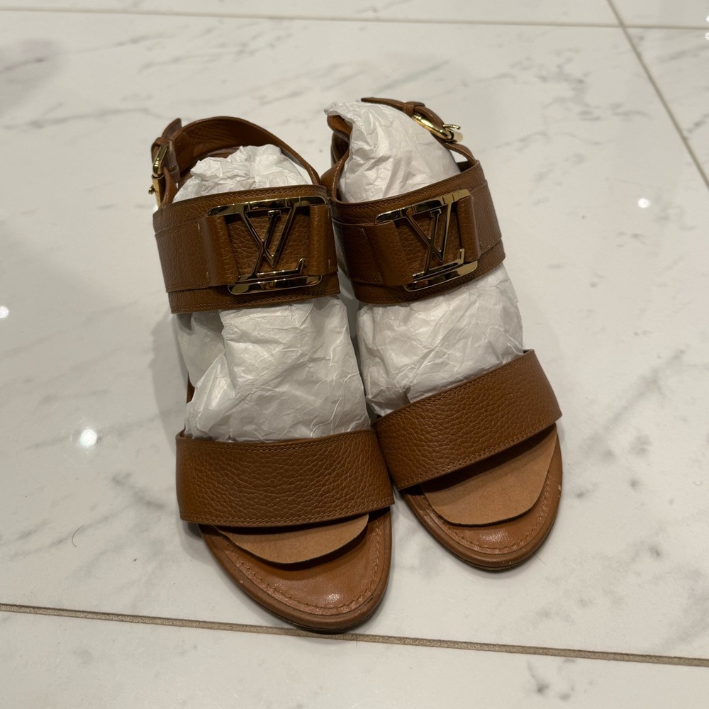 Louis Vuitton Brown Sandals with gold logo